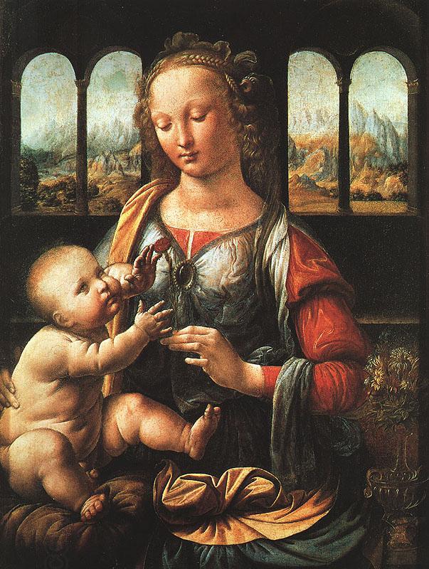  Leonardo  Da Vinci The Madonna of the Carnation oil painting picture